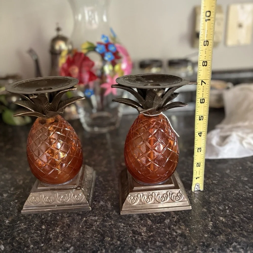 Vintage Orange Glass Pineapple Brass Sticks